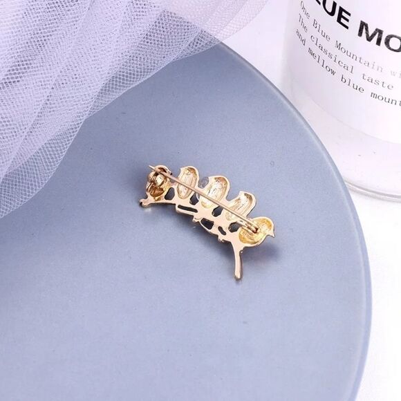 Enamel Glaze Bird Of Flock Crystal Gold Brooch - Picture 5 of 6